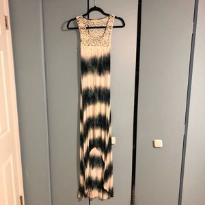 Blue and cream tie dye maxi dress with lace back